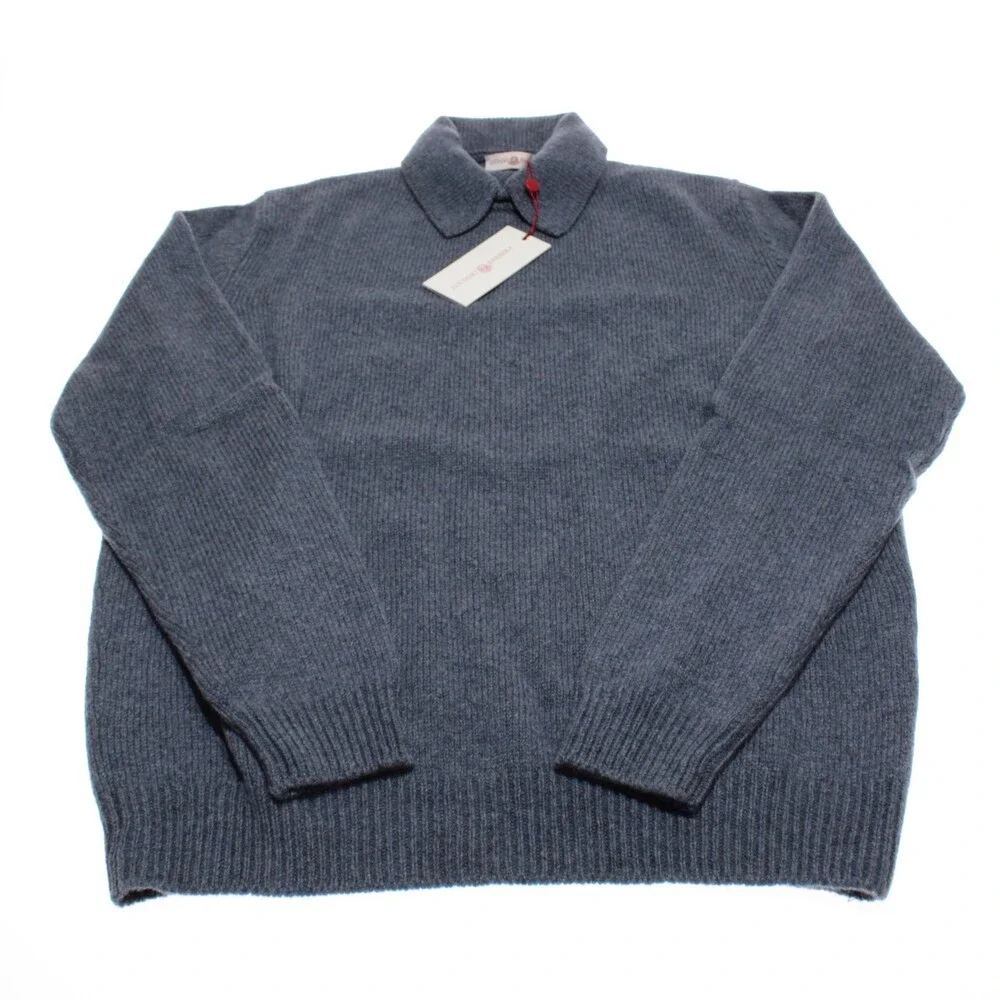 Luciano Barbera NWT Collared Knit Sweater Size 50 (US M) in Blue 100% Cashmere